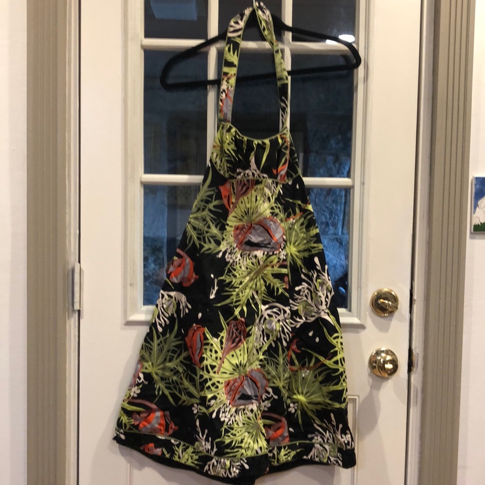 Nanette Lepore Seashell Seaweed Black Halter Dress Y2K Vintage Size 6 Cotton